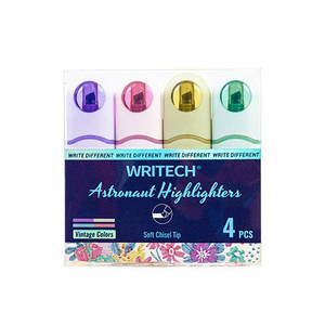WRITECH Astronaut Highlighters, Mild Assorted Colors, Chisel Tip, 4 Count
