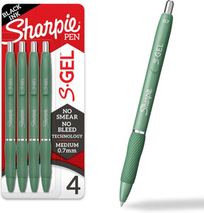 Sharpie S-Gel Forest Green Fashion Barrel Black Ink Pens, 4 count
