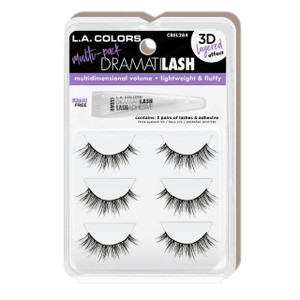 L.A. COLORS Dramatilash Multi Pack Eyelash Kit With Glue, 3 pairs