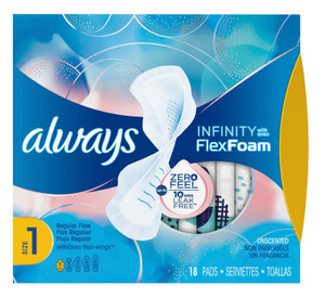 Always Pads Size 1 Infinity With Flex Foam 18 Count Always Pads Size 1 Infinity With Flex Foam 18 Count