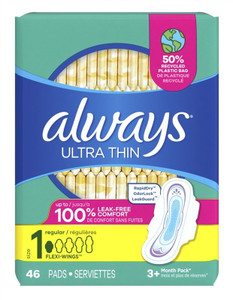 Always Pads Size 1 Ultra Thin 46 Count Regular Always Pads Size 1 Ultra Thin 46 Count Regular