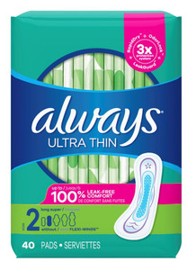 Always Pads Size 2 Ultra Thin 40 Count Long Super Always Pads Size 2 Ultra Thin 40 Count Long Super