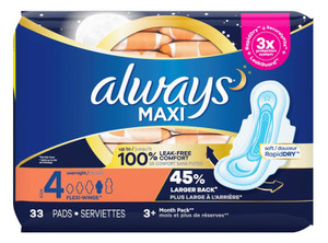 Always Pads Size 4 Maxi 33 Count Overnight Always Pads Size 4 Maxi 33 Count Overnight