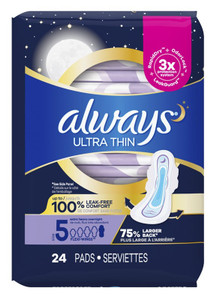 Always Pads Size 5 Ultra Thin 24 Count Extra Heavy Overnight Always Pads Size 5 Ultra Thin 24 Count Extra Heavy Overnight