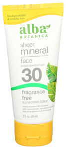Alba Botanica, Sheer Mineral Broad Spectrum Spf 30 Sunscreen Lotion, Case Of 1, 2 Fl Oz Alba Botanica, Sheer Mineral Broad Spectrum Spf 30 Sunscreen Lotion, Case Of 1, 2 Fl Oz