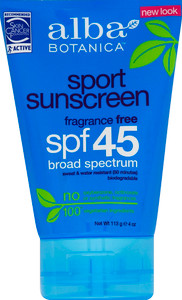 Alba Botanica, Fragrance Free Spf 45 Sport Mineral Sunscreen, 1 Each, 4 Oz Alba Botanica, Fragrance Free Spf 45 Sport Mineral Sunscreen, 1 Each, 4 Oz