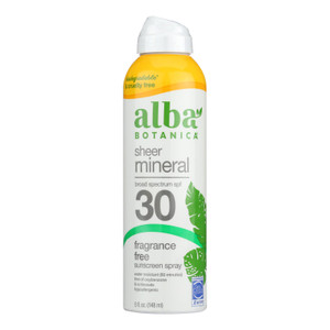 Alba Botanica, Sheer Mineral Broad Spectrum Spf 30 Fragrance Free Sunscreen Spray, 1 Each, 5 Oz Alba Botanica, Sheer Mineral Broad Spectrum Spf 30 Fragrance Free Sunscreen Spray, 1 Each, 5 Oz