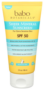 Babo Botanicals, Sheer Mineral Sunscreen Spf 50 Fragrance Free, 1 Each, 3 Oz Babo Botanicals, Sheer Mineral Sunscreen Spf 50 Fragrance Free, 1 Each, 3 Oz