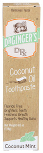Dr. Ginger`s, Coconut Mint Coconut Oil Toothpaste, 1 Each, 4 Oz Dr. Ginger`s, Coconut Mint Coconut Oil Toothpaste, 1 Each, 4 Oz