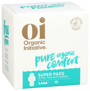 Organic Initiative, Ultra Thin Cotton Super Pads With Wings Organic, 1 Each, 10 Ct Organic Initiative, Ultra Thin Cotton Super Pads With Wings Organic, 1 Each, 10 Ct