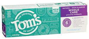 Tom's Of Maine, Whole Care Peppermint Fluoride Toothpaste, Case Of 6, 4 OzC Tom's Of Maine, Whole Care Peppermint Fluoride Toothpaste, Case Of 6, 4 OzC