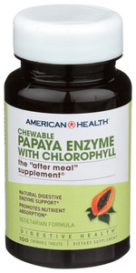 American Health, Papaya Enzyme With Chlorophyll Chewable 00 Chewable Tablets, 1 Each, 100 Tab American Health, Papaya Enzyme With Chlorophyll Chewable 00 Chewable Tablets, 1 Each, 100 Tab