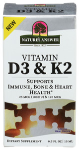 Nature's Answer, Vitamin D3 & K2 Drops, 1 Each, 0.5 Oz Nature's Answer, Vitamin D3 & K2 Drops, 1 Each, 0.5 Oz