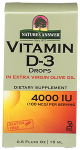 Nature's Answer, Vitamin D-3 Drops, 4,000 Iu, 1 Each, 0.5 Oz Nature's Answer, Vitamin D-3 Drops, 4,000 Iu, 1 Each, 0.5 Oz