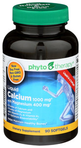 Phyto Therapy, Liquid Calcium 1000 Mg With Magnesium 400 Mg, 1 Each, 90 Sgel Phyto Therapy, Liquid Calcium 1000 Mg With Magnesium 400 Mg, 1 Each, 90 Sgel