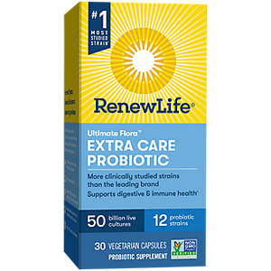 Renew Life, Ultimate Flora Probiotic Extra Care 50 Billion Live Cultures Supplement, Case Of 6, 30 V Renew Life, Ultimate Flora Probiotic Extra Care 50 Billion Live Cultures Supplement, Case Of 6, 30 V