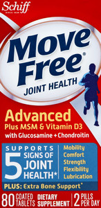 Move Free, Advanced Plus Msm And Vitamin D3 Coated Tablets, 1 Each, 80 Ct Move Free, Advanced Plus Msm And Vitamin D3 Coated Tablets, 1 Each, 80 Ct