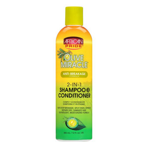 African Pride Olive Miracle 2-in-1 Shampoo & Conditioner Anti-Breakage Formula, 12 Oz