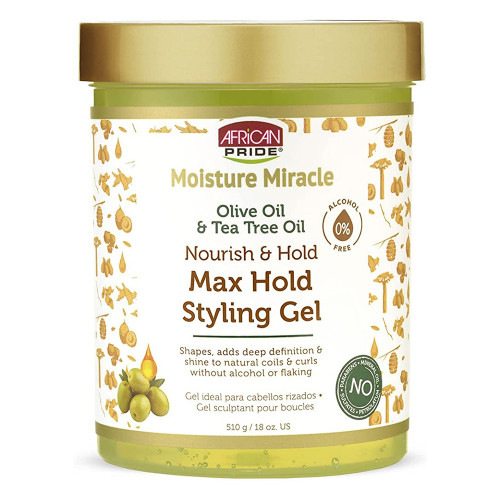 Africa's Pride Moisture Miracle Styling Gel with Olive & Tea Tree Oils, Frizz Control, 18 Oz