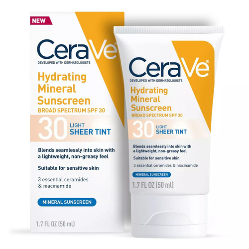 CeraVe Hydrating Mineral Tinted Face Sunscreen Lotion - SPF 30, Sheer Tint Light