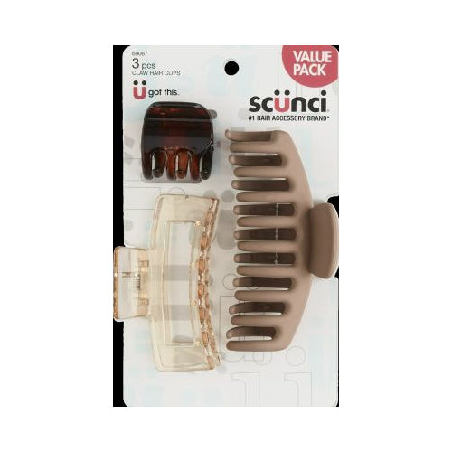 scunci Mixed Claw Clips - Neutrals, 3 count
