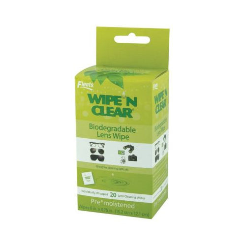 Flents Wipe N Clear Biodegradable Premoistened Lens Cleaning Wipes Eyeglass & Screen Cleaner, 20 Count