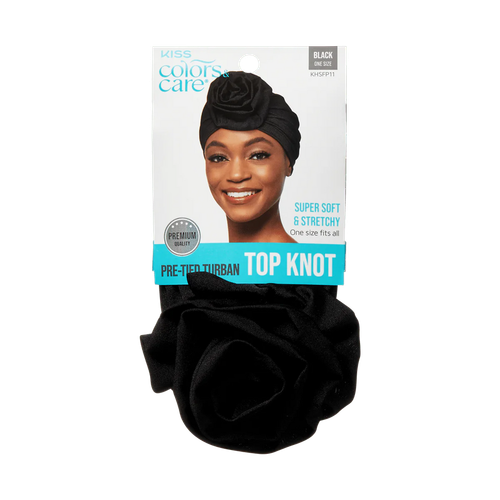 KISS Colors & Care Pre-Tied Top Knot Turban, One Size - Black