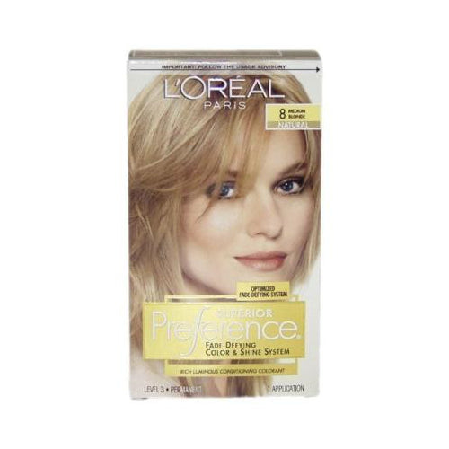 L'Oreal Paris Superior Preference Fade-Defying Shine Permanent Hair Color, 8 Medium Blonde, 1 kit