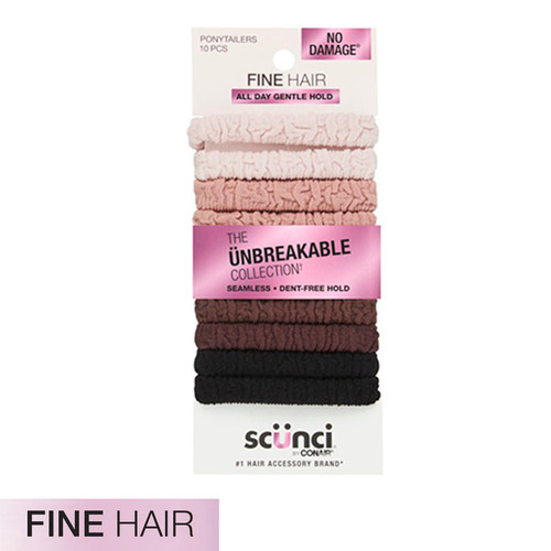 scunci Unbreakable Neutral Comfy Ponytailers for Fine Hair, 10pk