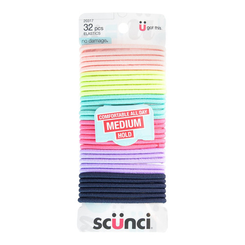 Scunci Everyday & Active No Damage Hair Elastics Sport, 32 CT