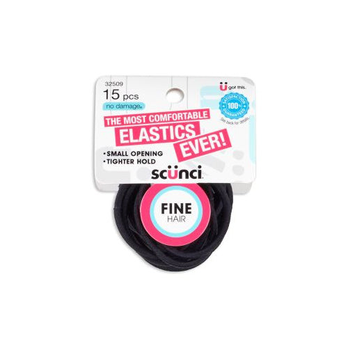 Scunci No Damage 4mm 4.5" Nylon Fine Hair Elastics, 15 CT