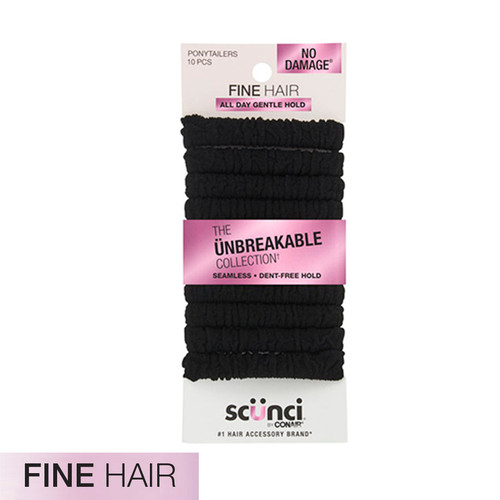 scunci Unbreakable Black Ponytailer for Fine Hair, 10 pack