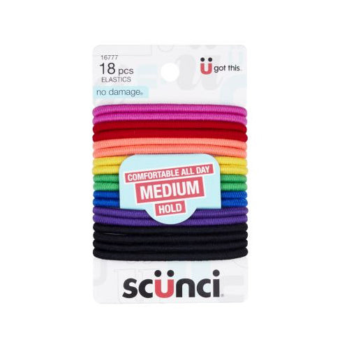 Scunci No Damage Hair Elastics Medium, Bright, Assorted, 18 CT