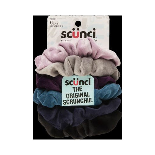 Scunci Velour Scrunchies, 6 pack