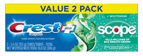 Crest Toothpaste 5.4Oz Plus Scope Value Pk 2 Minty Fresh