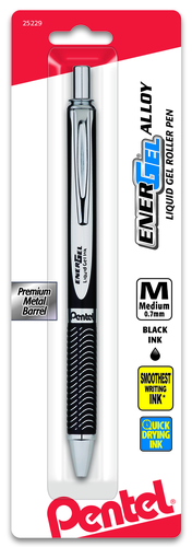Pentel EnerGel Alloy Retractable Premium Liquid Gel Pen Medium Line Assorted Barrels with Black Ink, 1 Count