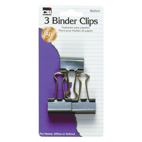 CLi Medium Black Binder Clips, 3 count