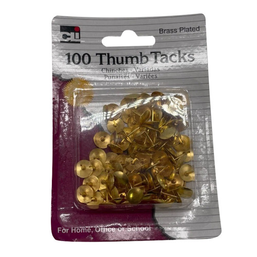 Charles Leonard Inc Thumb Tacks Brass Plated Pins, 100 Ea