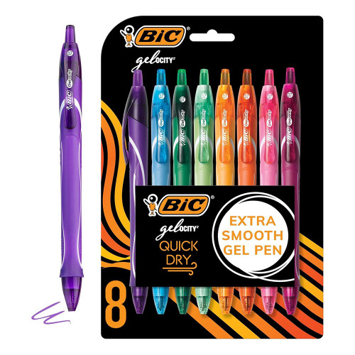 Bic Gelocity Quick Dry Gel Pen Medium Point Assorted Ink, 8 Ea