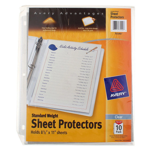 Avery Clear Standard Weight Sheet Protectors Binder Insert, 10 Ea