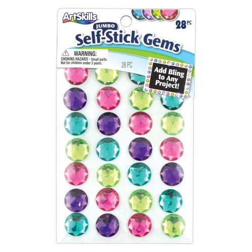 Artskills Self-Stick Jumbo Adhesive Gemstones Assorted Colors, 28 Count