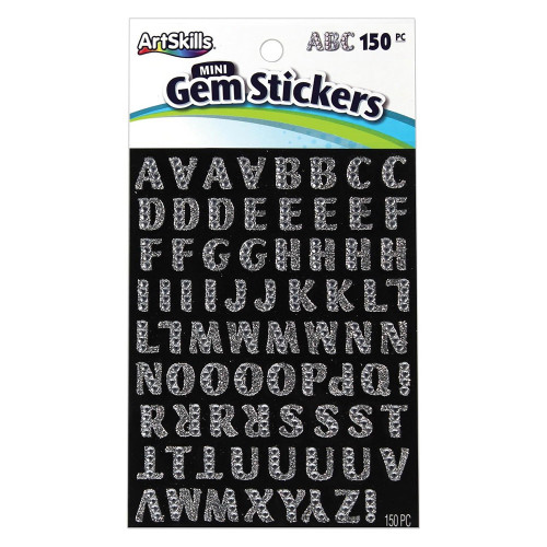 Artskills Mini Silver Glitter Gem Letter Stickers Craft Pack, 150 Count