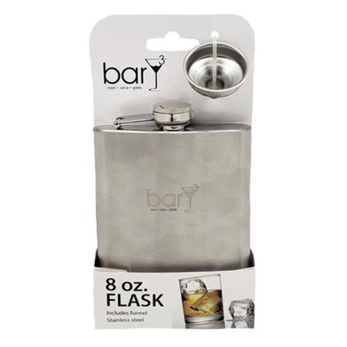 barY3 Stainless Steel Flask Silver Finish, 8 Oz