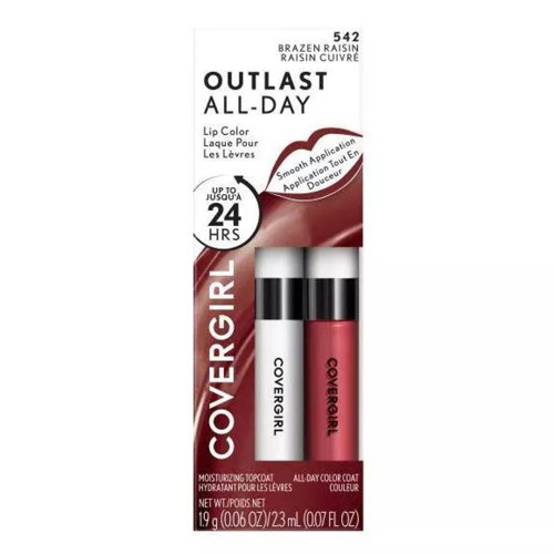 CoverGirl Outlast All-Day Lip Color with Topcoat Brazen Raisin #542, 1 Ea