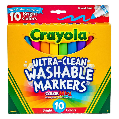 Crayola Ultra-Clean Color Max Washable Broad Line Markers Bright Colors, 10 Ea