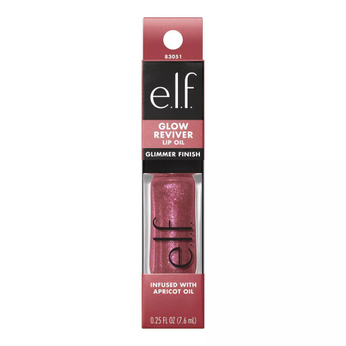 e.l.f. Glow Reviver Lip Oil Glimmer Divine Wine Shade, 0.25 Oz