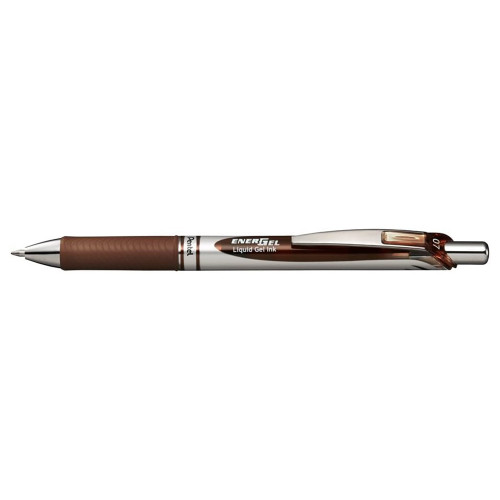 Energel RTX Retractable Liquid Gel Pen 0.7mm Metal Tip Medium Line Brown Ink, 1 Ea