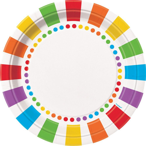 Rainbow Birthday Paper Plates Round Decorative 9 inch 8 Ea