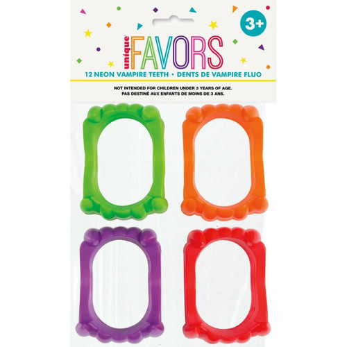 Vampire Teeth Plastic Neon Assorted Party Favor 12 Ea