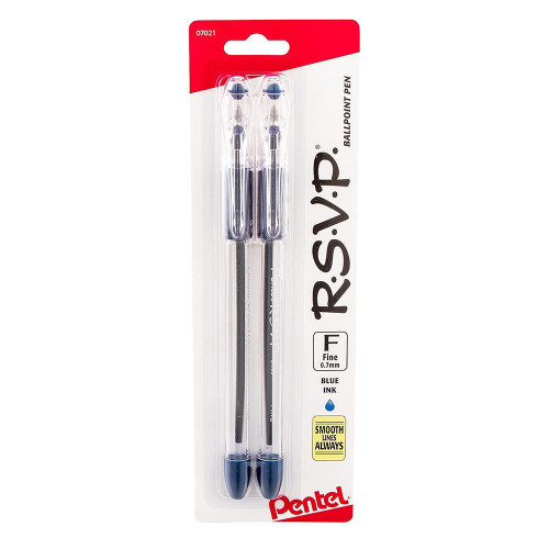 RSVP Ballpoint Pen Fine Line Blue Ink for Everyday Use 0.7mm 2 Ea